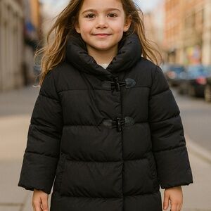 Classic Black Girls Winter Coat – Padded, Toggle Front, Stylish & Warm